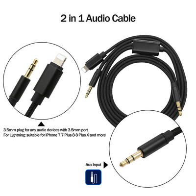

2 in 1 For Lightning 35mm Audio Cable Male to Male AUX Wire Adapter Cord for iPhone 7 7 Plus 8 8 Plus X to Car Stereo Speakers He