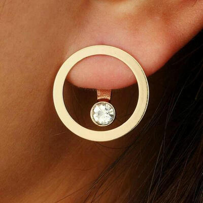 

Korean New Geometric Circle Gold Earrings Rear Hanging Crystal Stud Earrings For Women Statement Earings Fashion Jewelry 2019