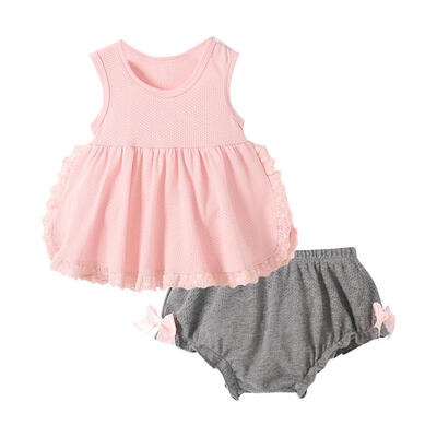 

2pcs Girls Sleeveless Casual Clothes Set Kid Breathable A-Line Dress Briefs
