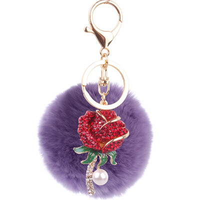 

Korean fashion pink rose keychain creative rex rabbit plush ball car bag pendant small gifts