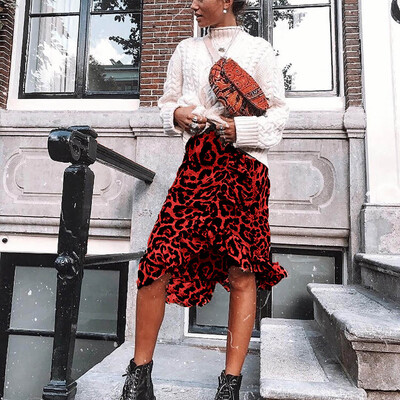 

Roseonmyhand Leopard Print Vintage Long Womens Casual High Waist Pleated Skirt