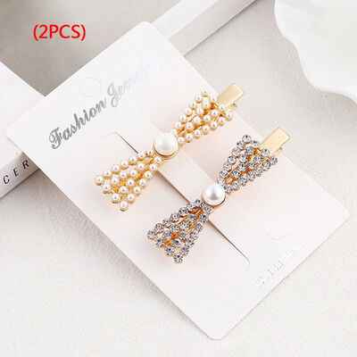 

2pcsset KoreanBow Hair Clip Beads Barrette Stick Hairpin Imitation Pearl Hair Styling Accessories handmade For Girls
