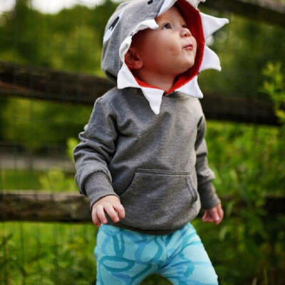 

Cartoon Shark Design Hoodie Cute Hooded Pullover Casual Top for Baby Girls Boys