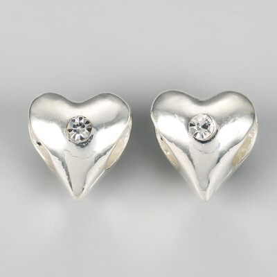 

Alloy European Beads with Rhinestones Large Hole Beads Heart Silver Crystal 105x10x10mm Hole 5mm