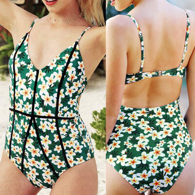 

Saidsome Women Print Jumpsuit Push-Up Padded Bra Beach Bikini One Piece Sexy Swimwear