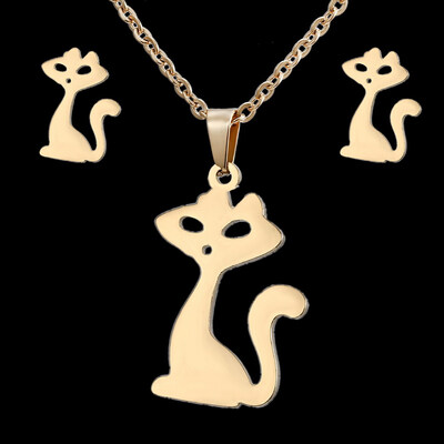 

Charms Jewelry Set Animal Horse Dragonfly Wedding Jewelry set Women Gold-Color Jewelry Stainless Steel Necklace Stud Earrings
