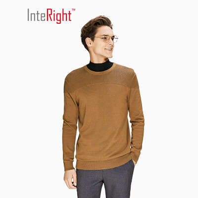 

INTERIGHT cotton net color dark jacquard round neck mens sweater sweater coffee XL code