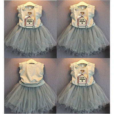 

Girls Toddler Pageant Party Outfits Sleeveless Vest Tops & Tutu Skirt Dress 2-7Y