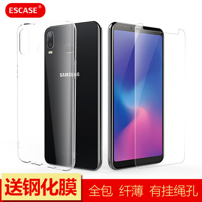 

ESCASE shell film set Samsung A6s mobile phone case A6s protective cover to send transparent tempered film all-inclusive anti-fall soft shell protective cover transparent with sling hole