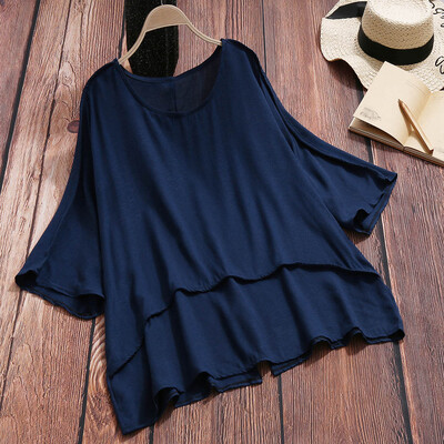 

Starmoon Women Loose Solid Color Cotton&Linen O-Neck Short Sleeve T-Shirt Blouse