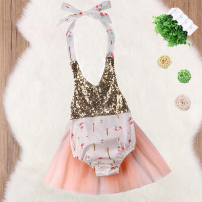 

Summer Newborn Kids Baby Girls Sequin Floral Tutu Princess Dress Romper Clothes