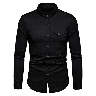 

Stand Collar Chest Pocket Button Up Shirt