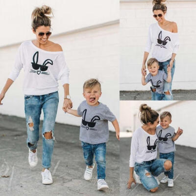 

HOT Family Matching Outfits T-shirt MOTHER SON Women&Baby&39s Rabbit Tee Tops