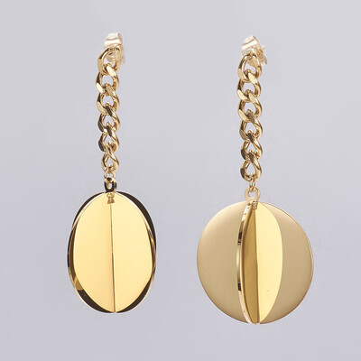 

304 Stainless Steel Dangle Stud Earrings with Curb Chains Golden 54mm Pin 08mm