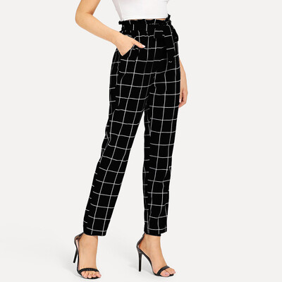 

Tailored Womens Elastic Waist Casual Pants Bandage High Waist lattice Pencil Pants
