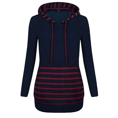 

Starmoon Fashion Women Pullover Hooded Sweatshirt Striped Print Hoodies Kangaroo Pocket