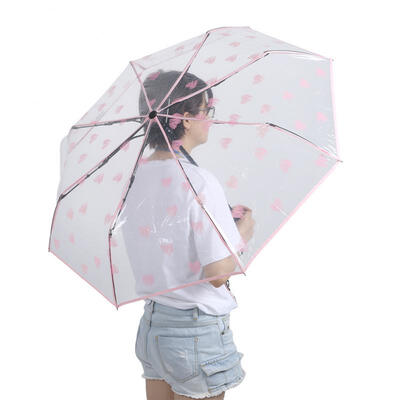 

Greensen Fashionable Heart Pattern Portable Transparent Automatic Three Folds Folding Rain Umbrella