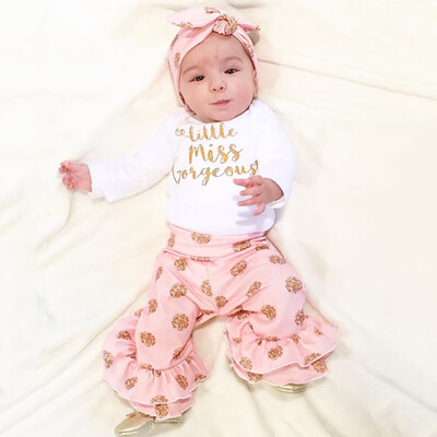 

Newborn Infant Baby Girl Letter Romper Tops Dot Pants Outfits 3Pcs Set Clothes