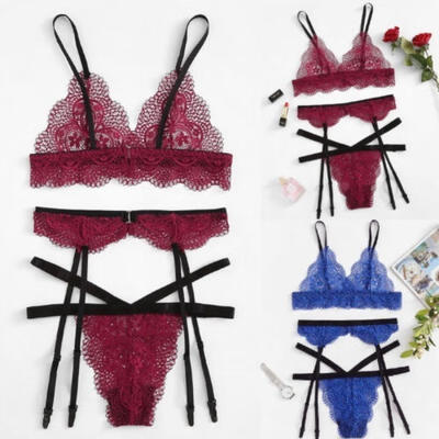 

Sexy Women&acutes Lingerie Corset Lace Flowers Push Up Top BraBriefs Underwear Set