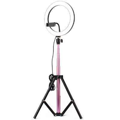 

DC5V 7W LED Light Round Selfie Camera Lamp with Telescopic Tripod USB Powered Operated 10 Levels Adjustable Brightness Dimmable C