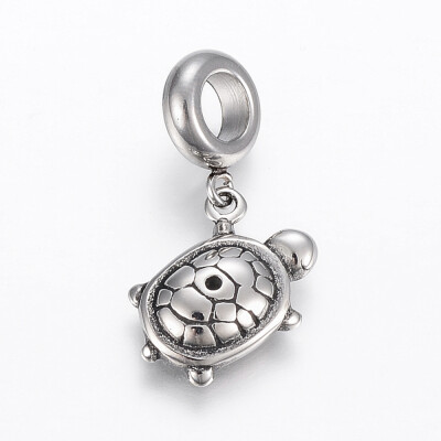 

304 Stainless Steel Dangle European Beads Large Hole Pendants Tortoise Antique Silver 26mm 155x12x3mm Hole 5mm