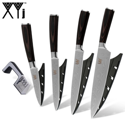 

XYJ Stainless Steel Kitchen Knives Cooking Tool 4 in 1 Professional Kitchen Knife Sharpener Fives Piece Set