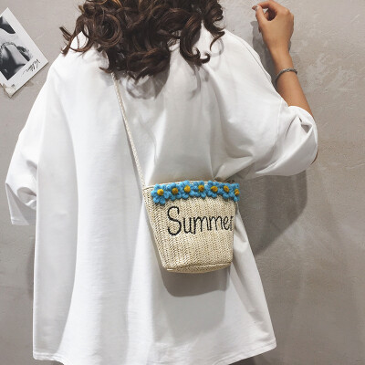 

Bucket bag female new 2019 small fresh Sen girl straw bag tide Korean version of the wild ocean shoulder shoulder bag