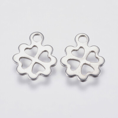 

304 Stainless Steel Charms Hollow Clover Stainless Steel Color 12x10x08mm Hole 2mm
