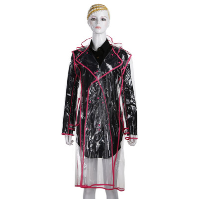 

Women Transparent Waterproof Hooded Knee-length Colorful Edge Raincoat