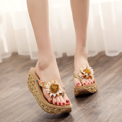 

Rose Women Ladies Fashion Wedges Flower Loafer Causal Beach Slipper Shoes Sandals