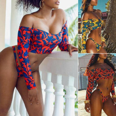 

Women Sexy Floral Long Sleeve Bikini Set Swimsuit Swimwear Bathing Suit Beach