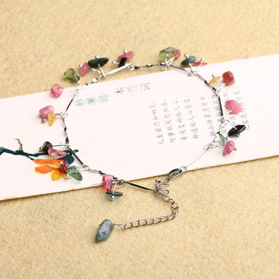 

Natural crystal garnet tourmaline womens simple fashion bracelet anklet