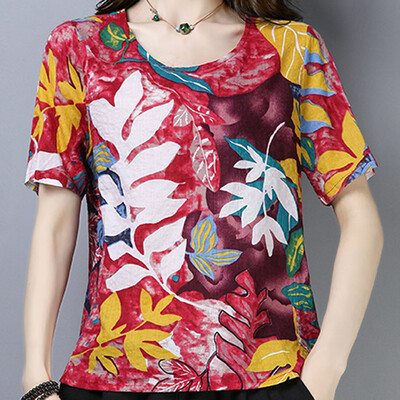 

Nomeni Women Casual Loose O-Neck Short Sleeve Printing T-shirt Tops Blouse