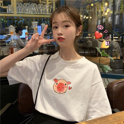 

Women Print T Shirt Summer Old Women Cotton O-neck Short Sleeve Tops For Women Kawaii Tshirt funny pig