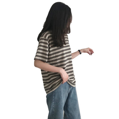 

Womens Fashion Summer Casual T Shirt Short Sleeve O-Neck Korean Style Striped Loose Tee