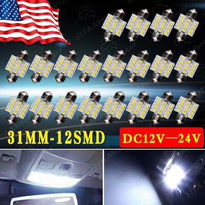 

20x Cool White 31MM 12SMD 3528 Festoon LED Dome Interior Light bulb DE3175 3022