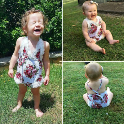 

US Infant Baby Kid Girl Floral Romper Bodysuit JumpsuitHeadband Clothes Outfit