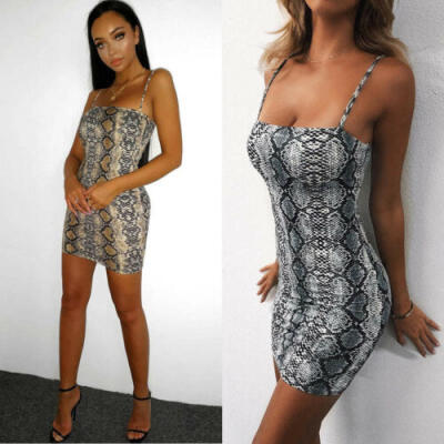 

Fashion Women Sleeveless Snakeskin Print Bodycon Sling Mini Dress Party Cocktail