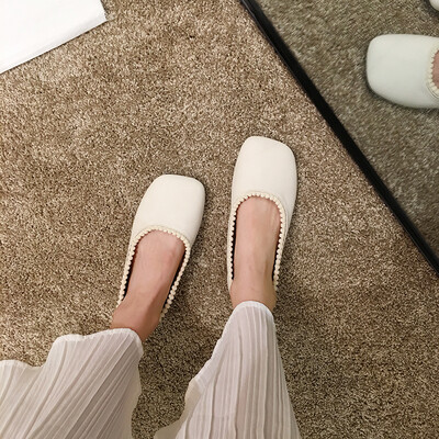

Sprout single - shoe female autumn Korean version 100 students square - head grandma shoes flat - bottomed bean shoes girl