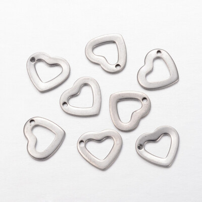 

304 Stainless Steel Charms Heart Stainless Steel Color 10x11x1mm Hole 05mm