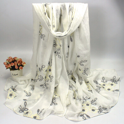 

Spring&Autumn plum blossom hand-embroidered silk scarf cotton scarf dual-use summer sunscreen female shawl national style literary fan