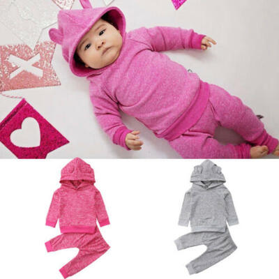 

Newborn Baby Boys Girls Twins Ear Hooded Long Sleeve Tops Pants Outfits Clothes