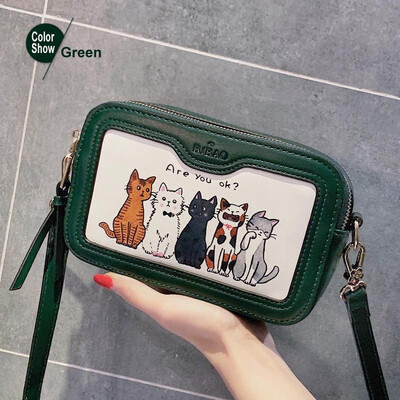 

Cute cat crossbody bags for women 2019 PU leather womens soulder bag for teenager girl Handbag small Fashion Cartoon Printed