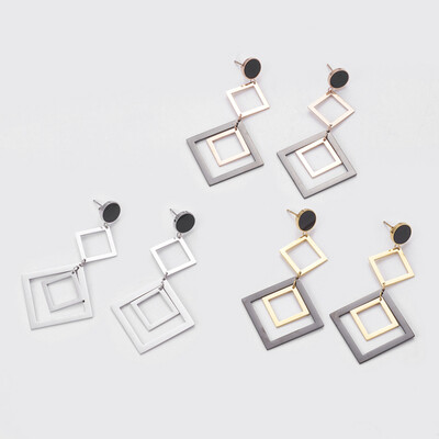 

304 Stainless Steel Dangle Stud Earrings with Enamel Rhombus Mixed Color 695mm Pendant 57x362x08mm Pin 07mm