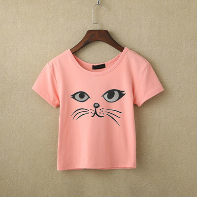 

Fashion New Short T-shirt Ladies Cute Cat Print O-neck Short-sleeved Breathable T-shirt
