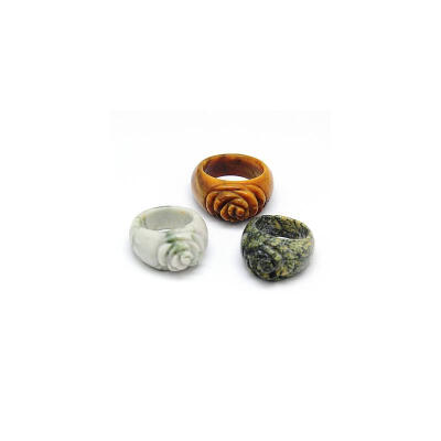 

Natural Gemstone Wide Band Rings Carved with Flower Mixed Stone 1619mm