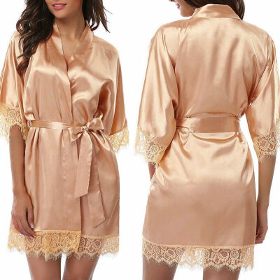 

2019 Silk Satin Kimono Robe Dressing Gown Wedding Bridesmaid Sleepwear Bathrobe