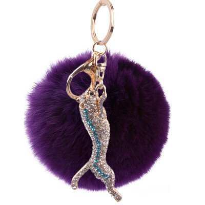 

Rex rabbit hair keychain inlaid colored diamonds small cheetah bag car key ring pendant high quality plush hair ball