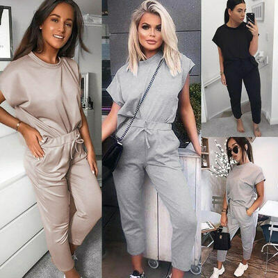 

Womens 2Pcs Short Sleeve Tops Pants Summer Casual Tracksuit Lounge Wear Jumpsuit