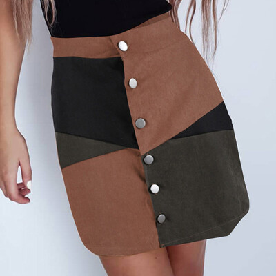 

Roseonmyhand Fashion Women Casual Botton A-Line Skirt Patchwork Color Block Short Mini Skirt
